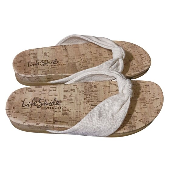 NEW Life Stride Womens Happy Slip-On Cork Thong Sandals Off-White/Cream Size 8.5 - Picture 8 of 12